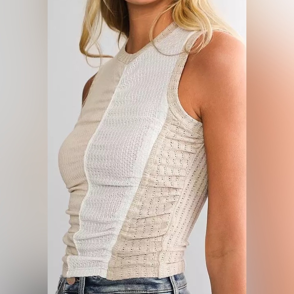 Gilded Intent Women’s Tan White Ruched Tank Top Size Large NEW with Tags